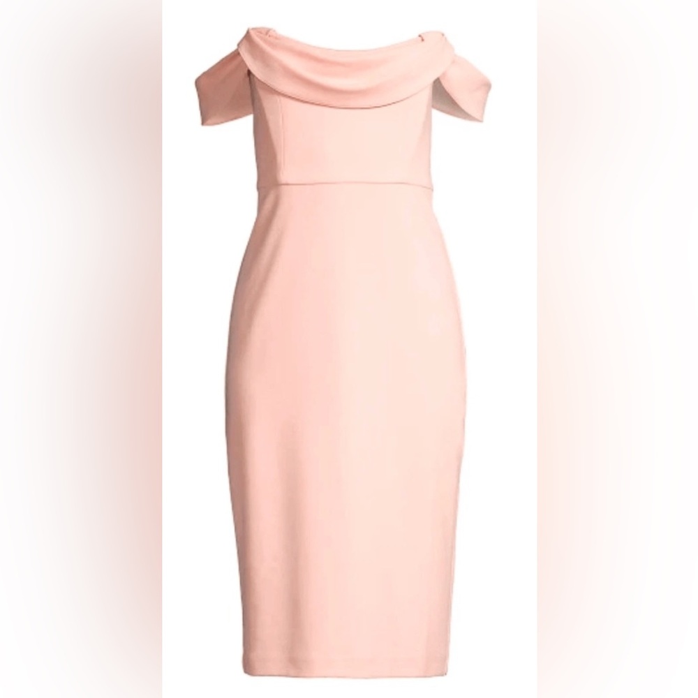 Laundry By Shelli Segal Off The Shoulder Pink Midi Dress